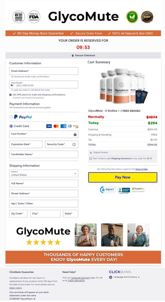 GlycoMute Full Page Billing Interface Preview